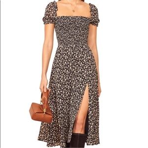 Reformation Inka Smocked Floral Midi Dress